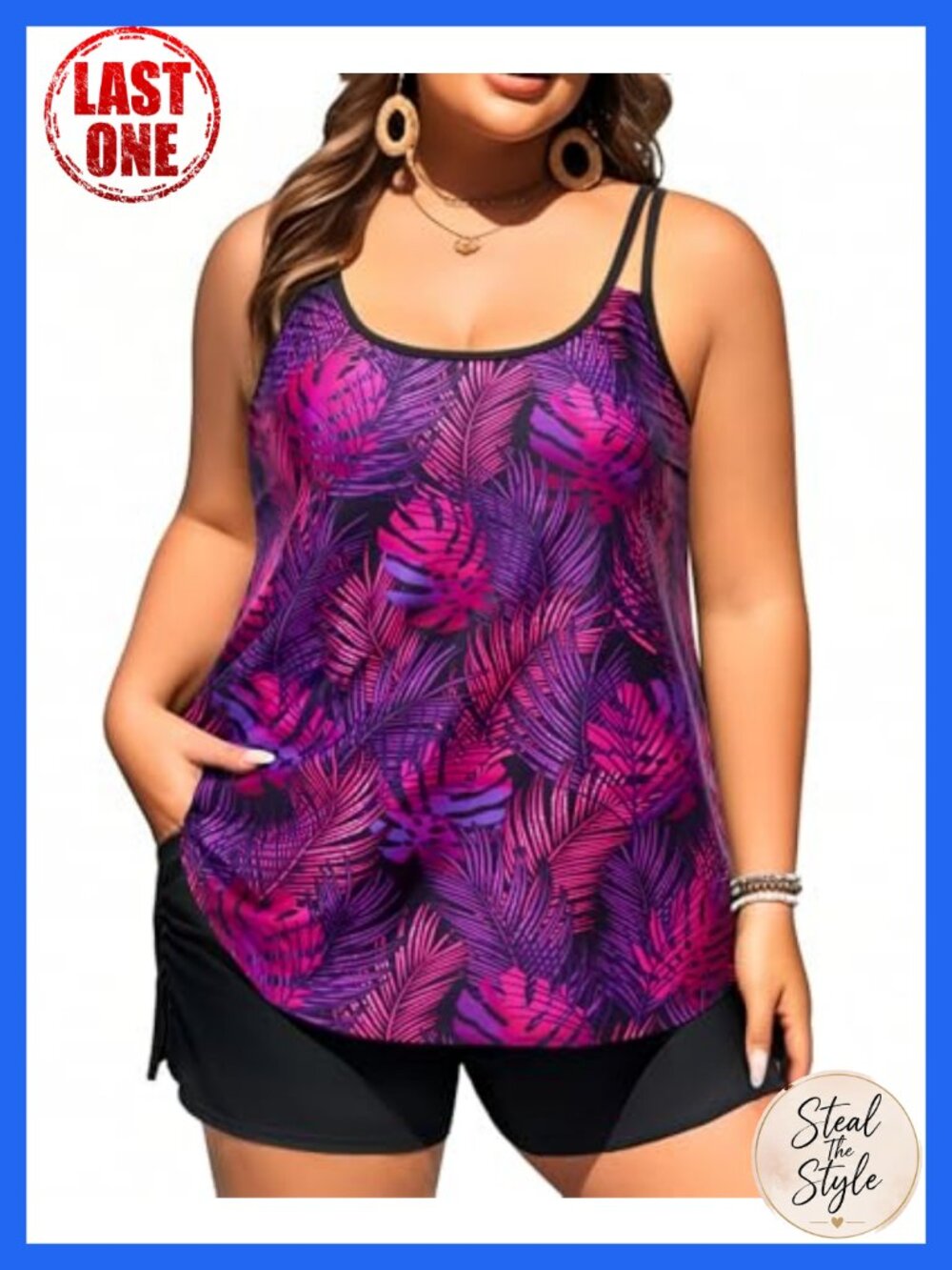 Plus Size Tankini Set with Shorts, Flowy Two Piece Swimwear, Modest Bathing Suit